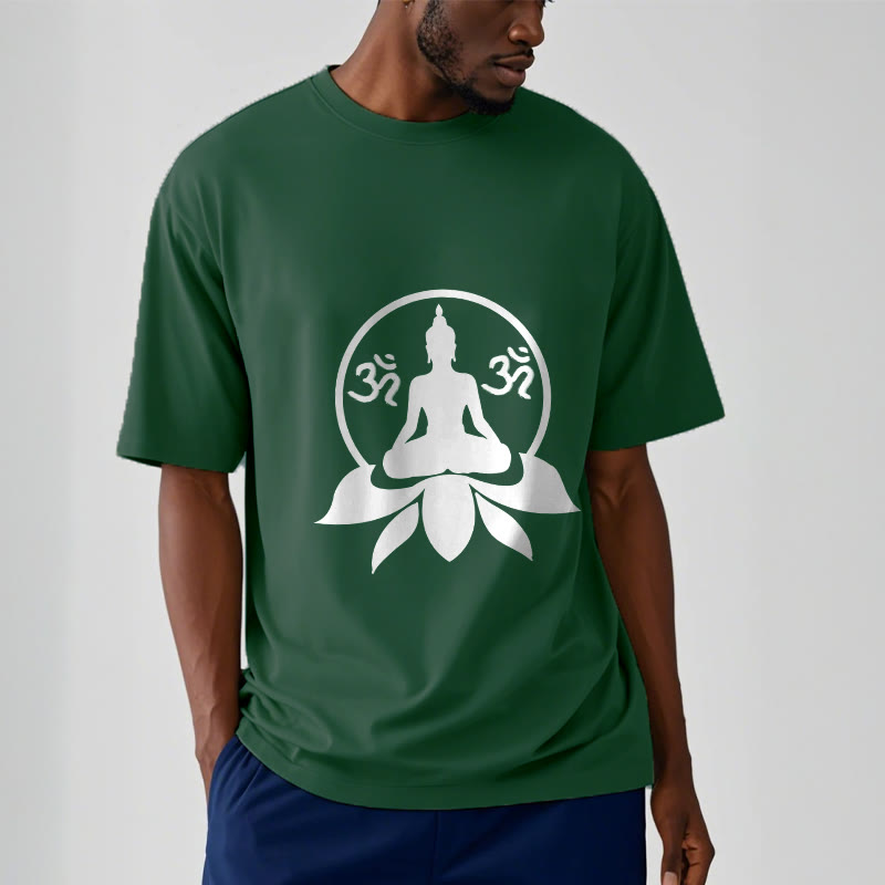 Nimara Ritual OM Symbol Sanskrit Mantras Buddha Seated On Lotus Flower Design Tee T-shirt