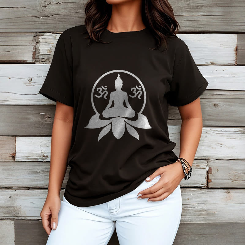 Nimara Ritual OM Symbol Sanskrit Mantras Buddha Seated On Lotus Flower Design Tee T-shirt