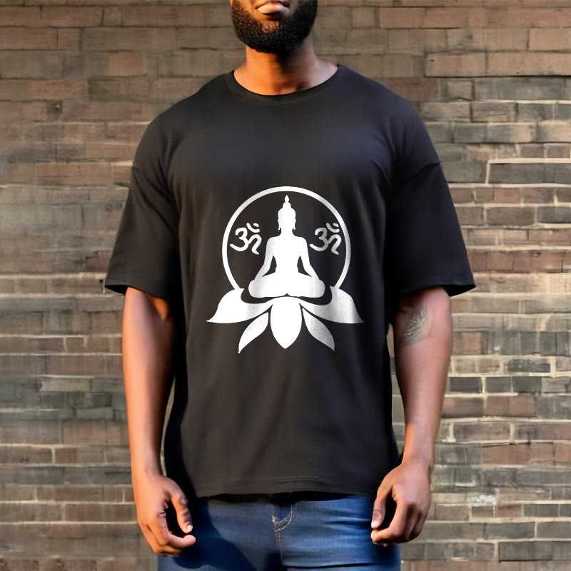 Nimara Ritual OM Symbol Sanskrit Mantras Buddha Seated On Lotus Flower Design Tee T-shirt