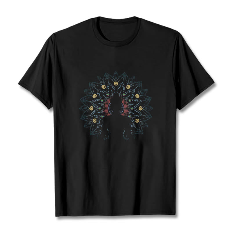 Nimara Ritual Mandala Flower Seated Serene Buddha Pattern Tee T-shirt