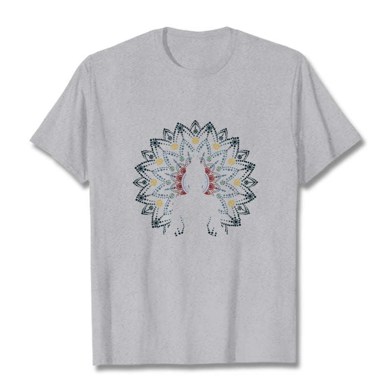 Nimara Ritual Mandala Flower Seated Serene Buddha Pattern Tee T-shirt