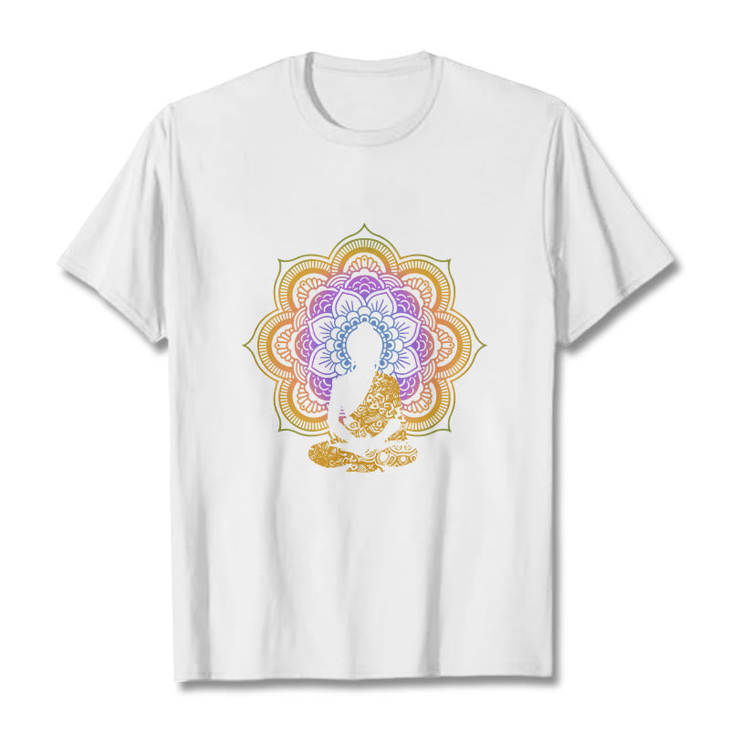 Nimara Ritual Multicolor Mandala Flower Seated Buddha Pattern Tee T-shirt