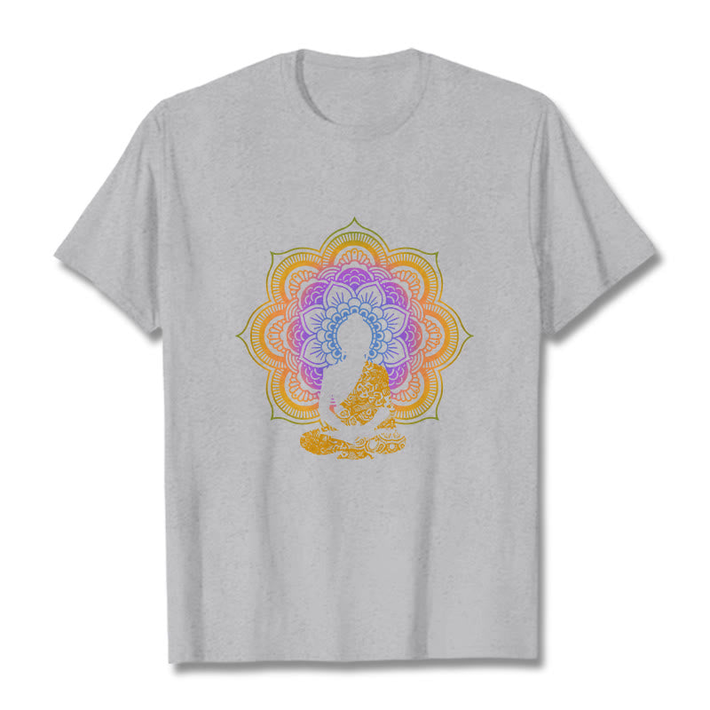 Nimara Ritual Multicolor Mandala Flower Seated Buddha Pattern Tee T-shirt