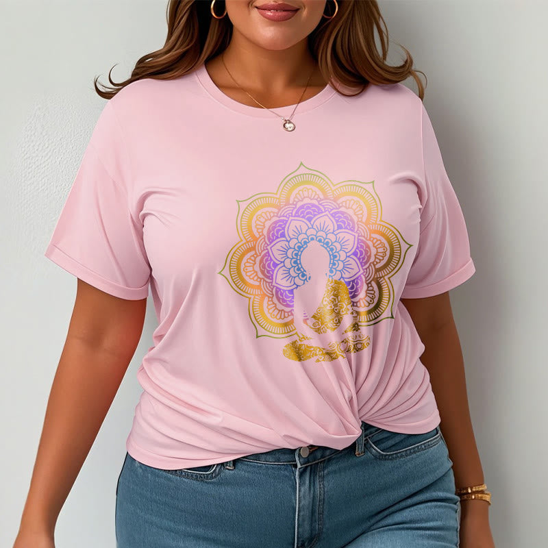 Nimara Ritual Multicolor Mandala Flower Seated Buddha Pattern Tee T-shirt