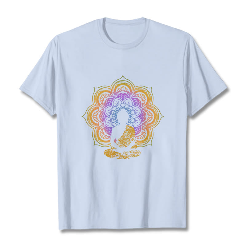 Nimara Ritual Multicolor Mandala Flower Seated Buddha Pattern Tee T-shirt