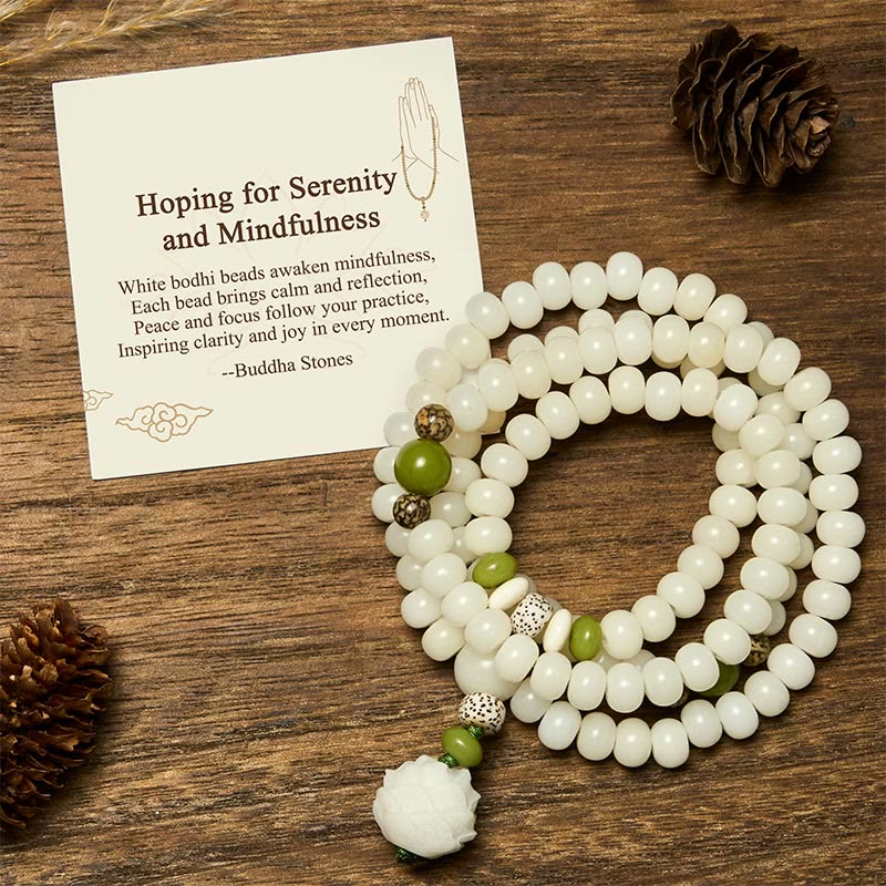 Nimara Ritual "Hoping for Serenity and Mindfulness" Bodhi Lotus Mala Includes Gift Message Card
