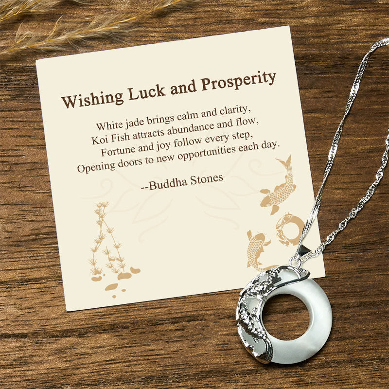 Nimara Ritual "Wishing Luck and Prosperity" White Jade Koi Fish Necklace Includes Gift Message Card