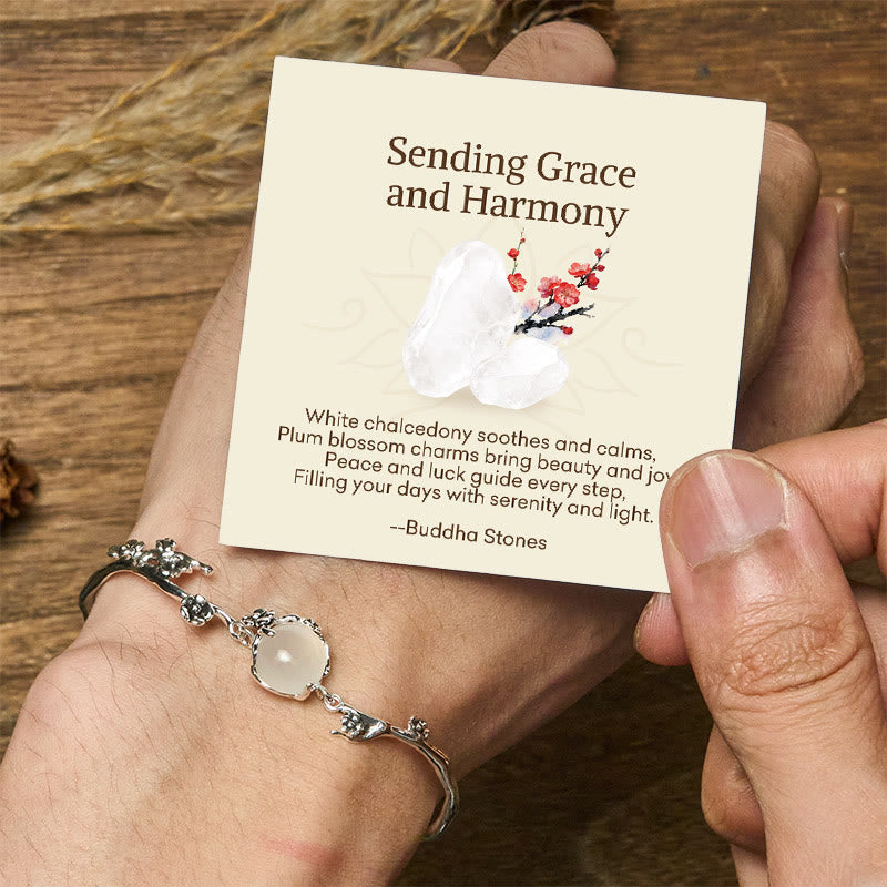 Nimara Ritual "Sending Grace and Harmony"Plum Blossom Chalcedony Bracelet Includes Gift Message Card