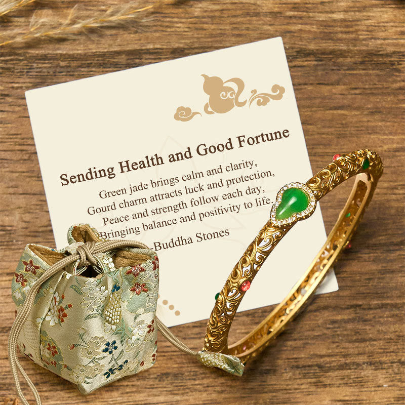 Nimara Ritual "Sending Health and Good Fortune" Cyan Jade Copper Bangle Includes Gift Message Card