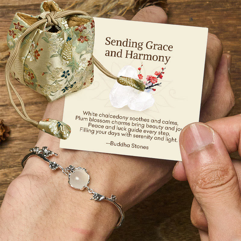 Nimara Ritual "Sending Grace and Harmony"Plum Blossom Chalcedony Bracelet Includes Gift Message Card