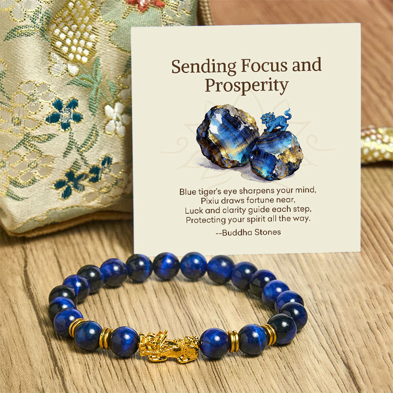 Nimara Ritual "Sending Focus and Prosperity" Tiger Eye Pixiu Bracelet Includes Gift Message Card
