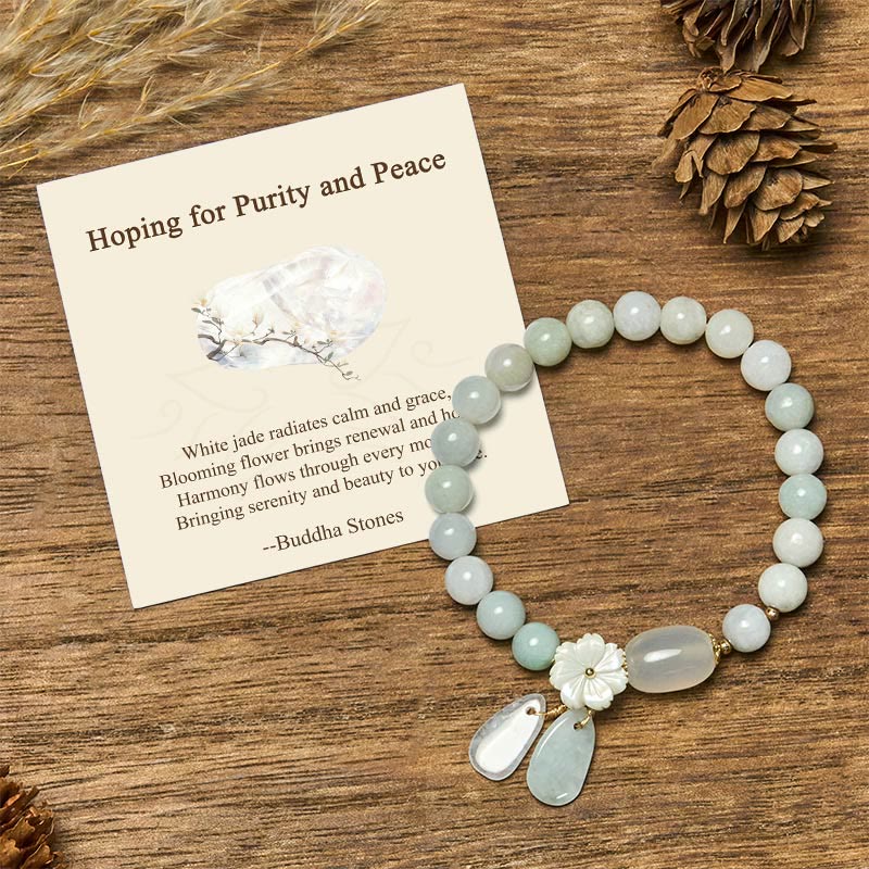 Nimara Ritual "Hoping for Purity and Peace"Natural White Jade Bracelet Includes Gift Message Card