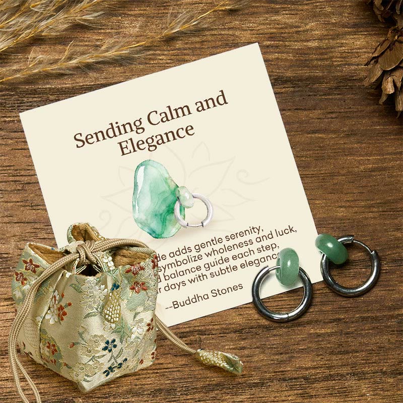 Nimara Ritual "Sending Calm and Elegance"Titanium Steel Jade Earrings Includes Gift Message Card