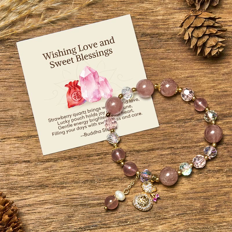 Nimara Ritual "Wishing Love and Sweet Blessings"Strawberry Quartz Bracelet Includes Gift Message Card