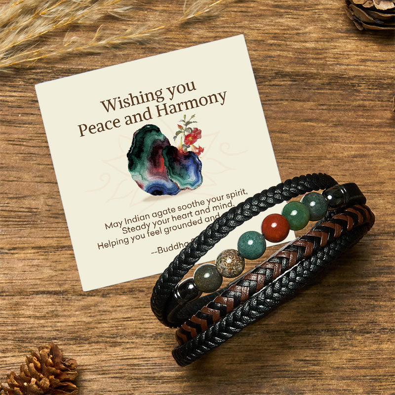 Nimara Ritual "Wishing You Peace and Harmony" Indian Agate Bracelet Includes Gift Message Card