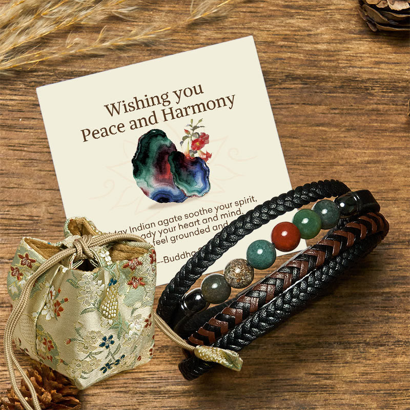 Nimara Ritual "Wishing You Peace and Harmony" Indian Agate Bracelet Includes Gift Message Card