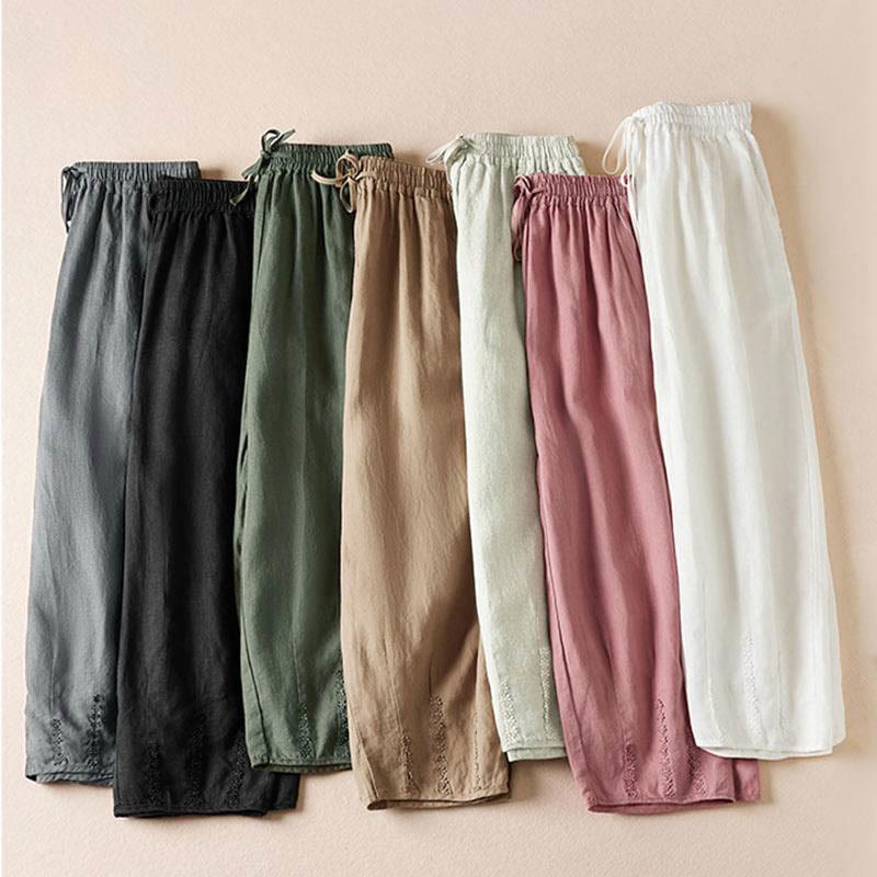 Nimara Ritual Summer Small Flower Embroidery Harem Pants With Pockets