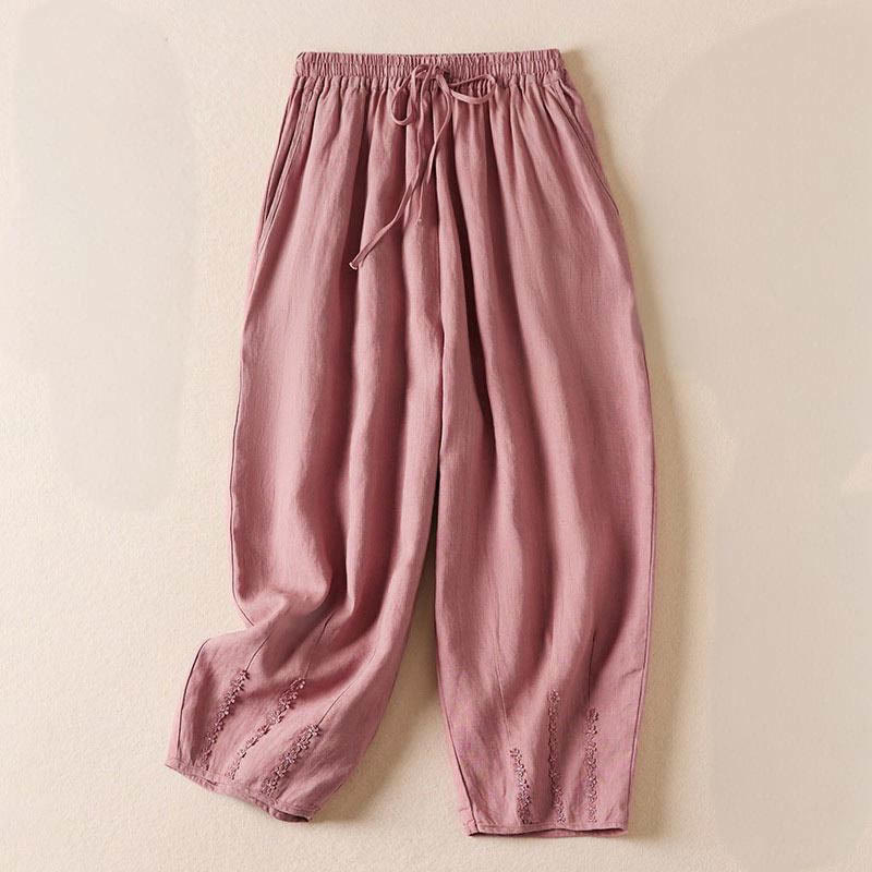 Nimara Ritual Summer Small Flower Embroidery Harem Pants With Pockets