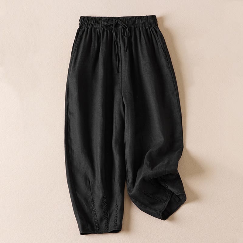 Nimara Ritual Summer Small Flower Embroidery Harem Pants With Pockets