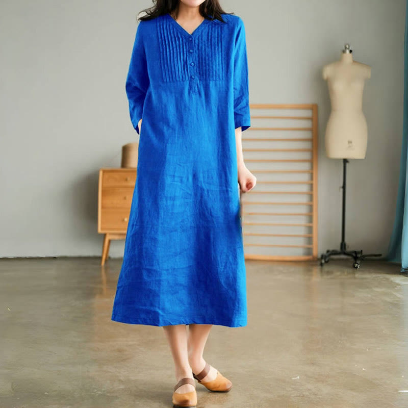 Nimara Ritual Casual Plain Accordion Pleats V-neck Half Sleeve Design Midi Dress With Pockets
