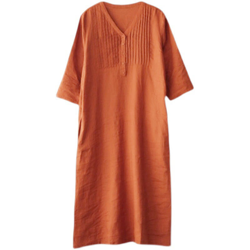 Nimara Ritual Casual Plain Accordion Pleats V-neck Half Sleeve Design Midi Dress With Pockets