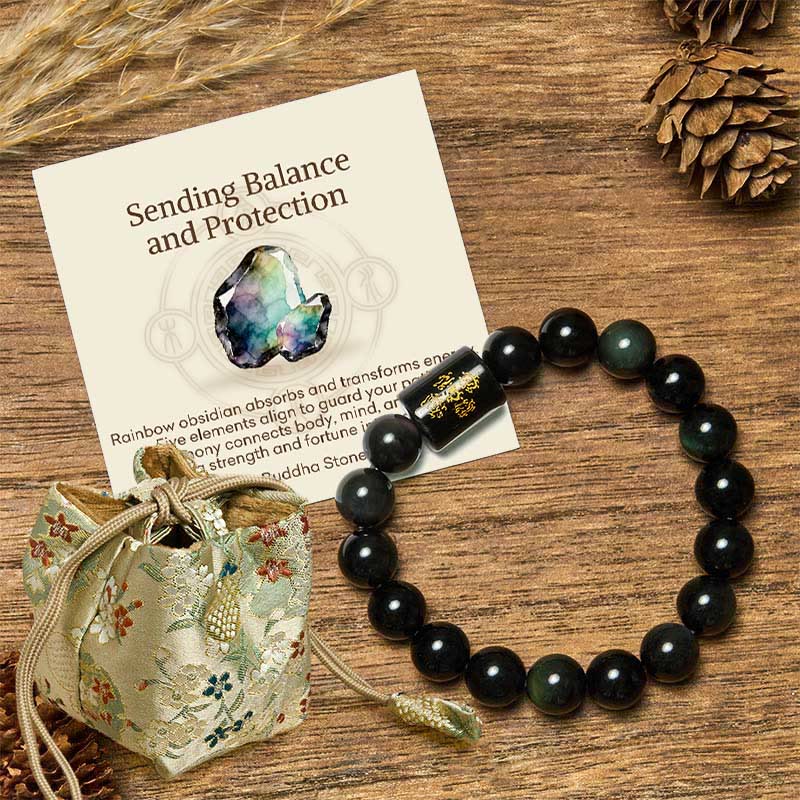 Nimara Ritual "Sending Balance and Protection" Rainbow Obsidian Bracelet Includes Gift Message Card