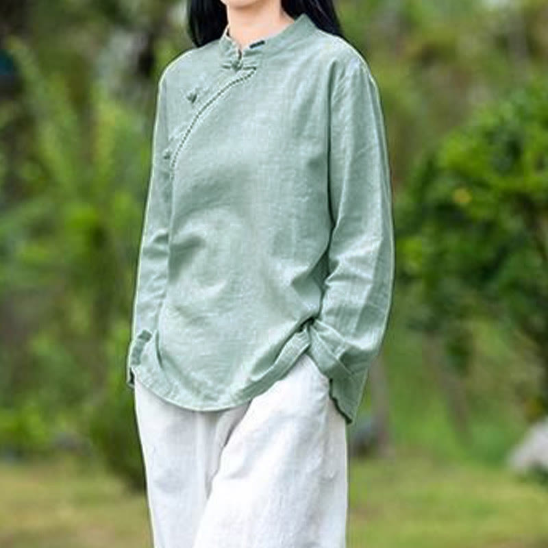 Nimara Ritual Oblique Collar Knot button Loose Linen Clothing