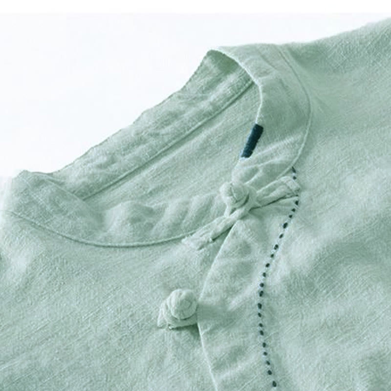 Nimara Ritual Oblique Collar Knot button Loose Linen Clothing