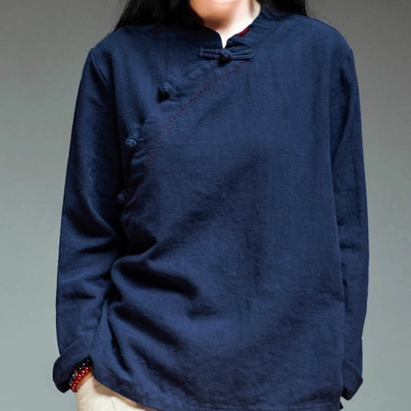 Nimara Ritual Oblique Collar Knot button Loose Linen Clothing