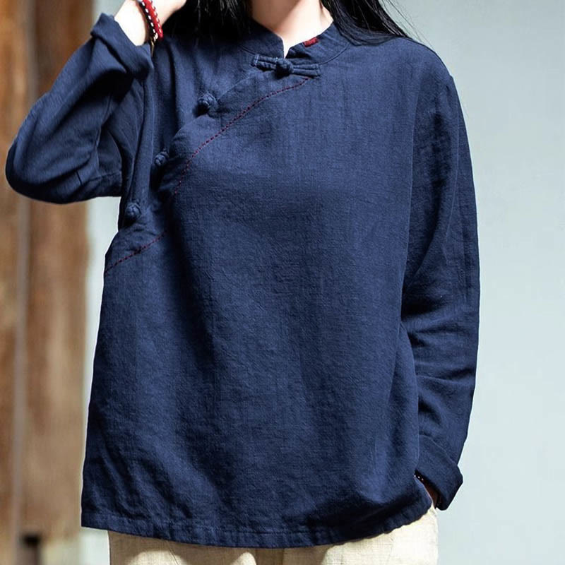 Nimara Ritual Oblique Collar Knot button Loose Linen Clothing