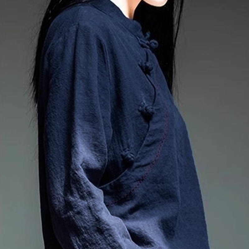 Nimara Ritual Oblique Collar Knot button Loose Linen Clothing