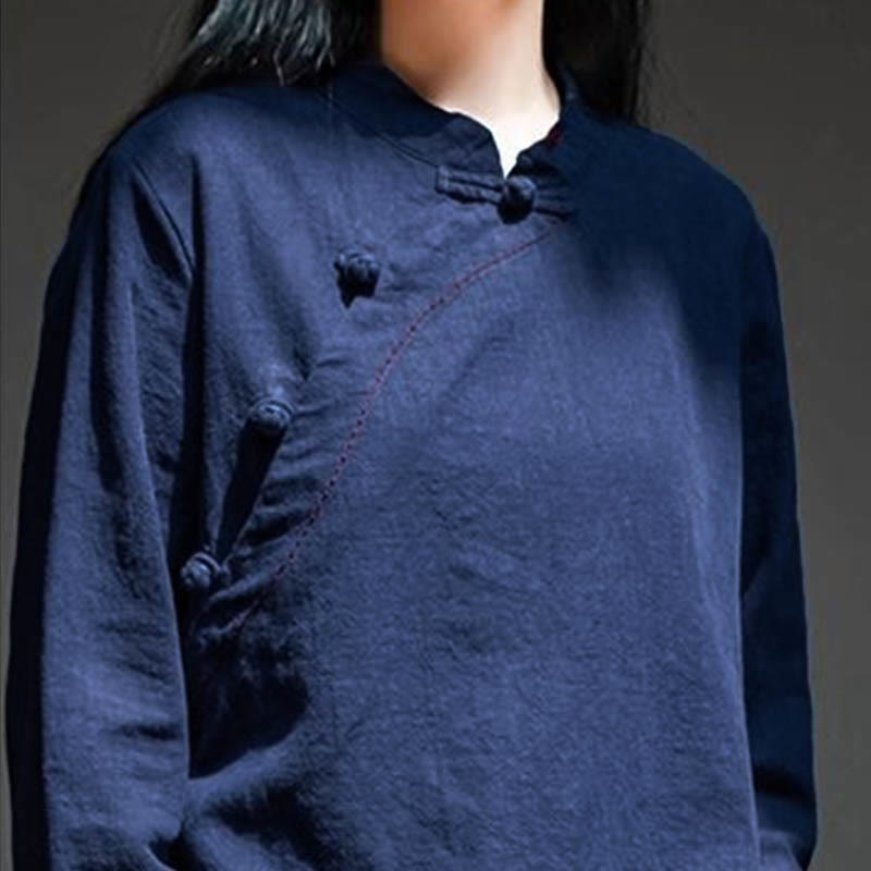 Nimara Ritual Oblique Collar Knot button Loose Linen Clothing