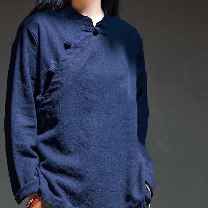 Nimara Ritual Oblique Collar Knot button Loose Linen Clothing