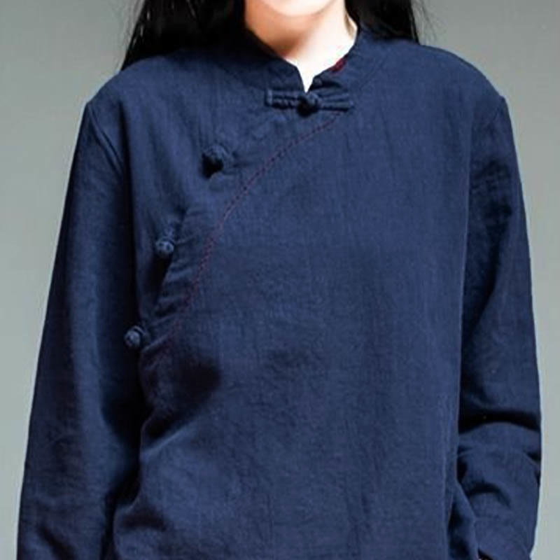 Nimara Ritual Oblique Collar Knot button Loose Linen Clothing