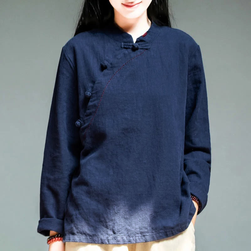 Nimara Ritual Oblique Collar Knot button Loose Linen Clothing