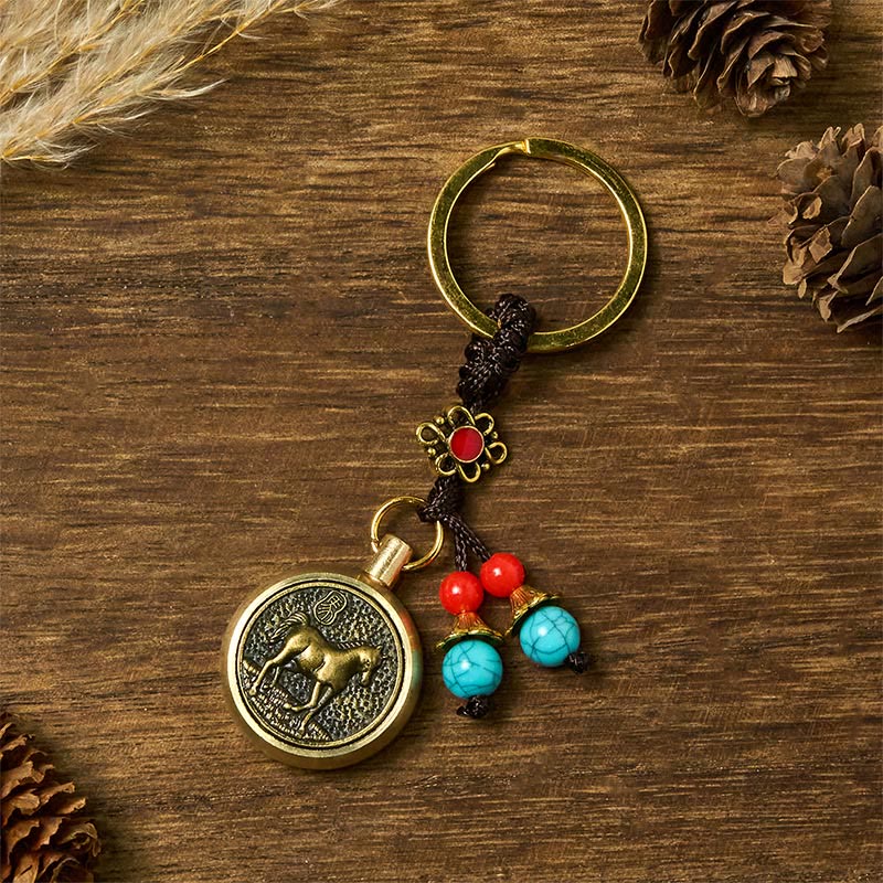 Nimara Ritual Year of the Horse Bringing in Wealth and Treasure Brass Key Chain