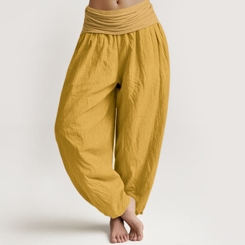 Nimara Ritual Goldenrod Women's Pure Cotton Elastic Waist Harem Pants