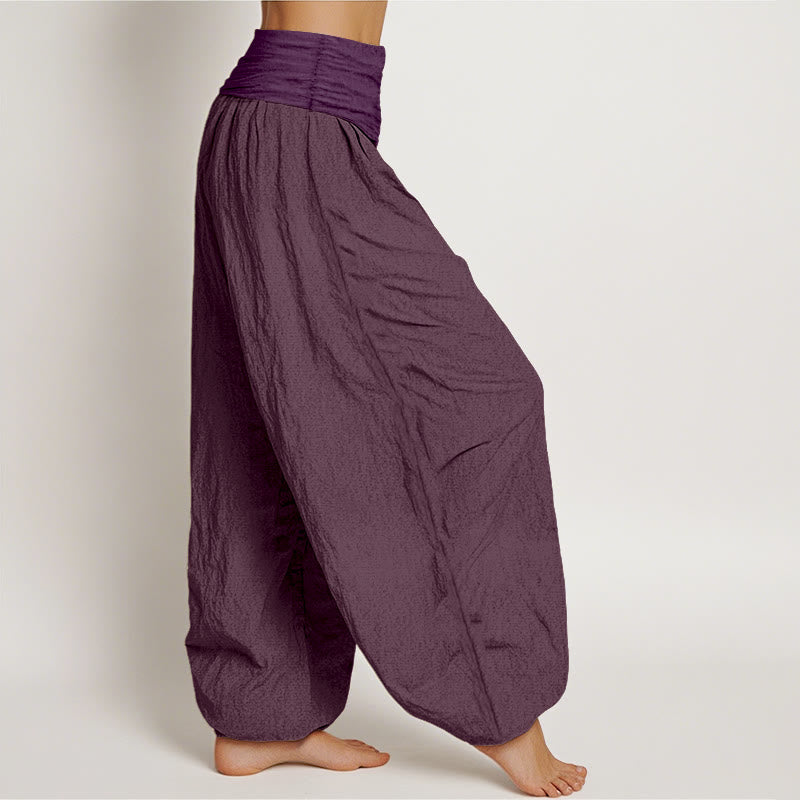 Nimara Ritual Purple Pure Cotton Women's Elastic Waist Harem Pants
