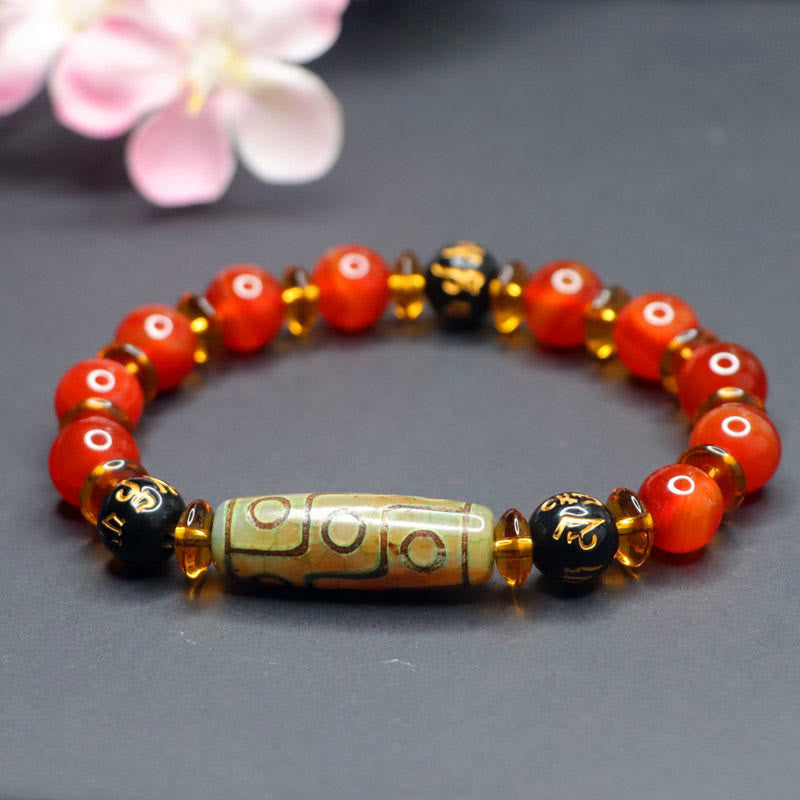 Nimara Ritual Red Agate Nine-eye Dzi Bead Six True Words Calm Bracelet