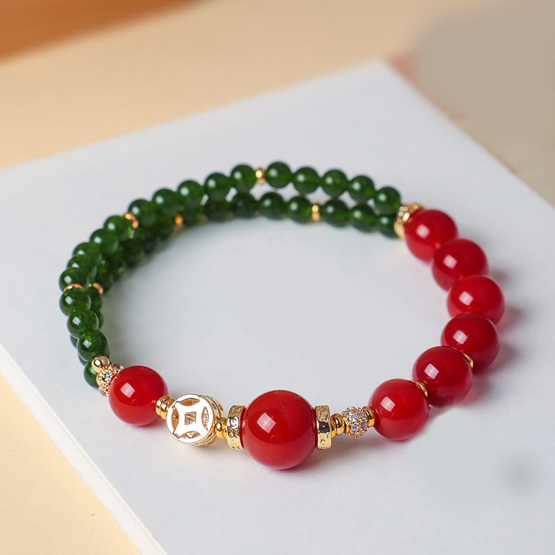 Nimara Ritual Natural Red Agate Double Wrap Design Green Chalcedony Calm Bracelet