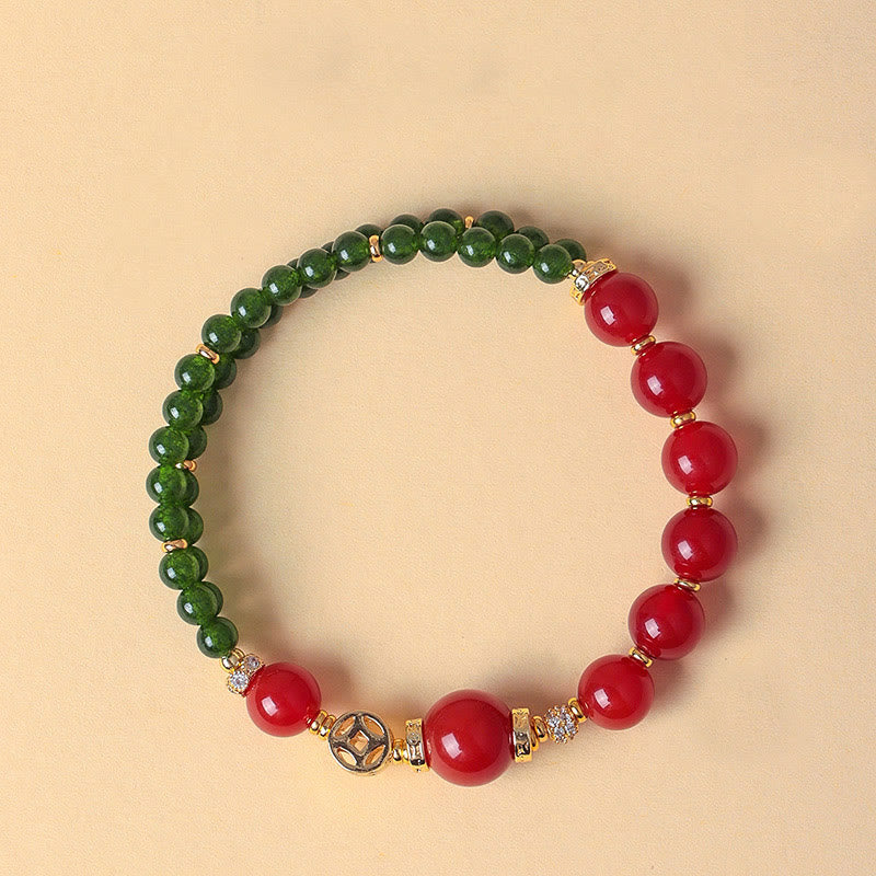 Nimara Ritual Natural Red Agate Double Wrap Design Green Chalcedony Calm Bracelet