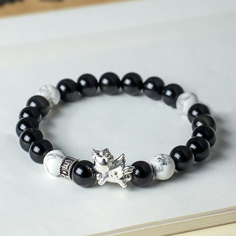 Nimara Ritual 999 Sterling Silver Year Of The Horse Natural Black Obsidian Bodhi Seed Strength Bracelet