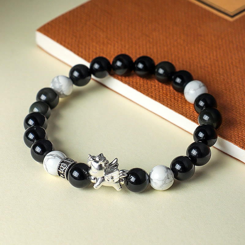 Nimara Ritual 999 Sterling Silver Year Of The Horse Natural Black Obsidian Bodhi Seed Strength Bracelet