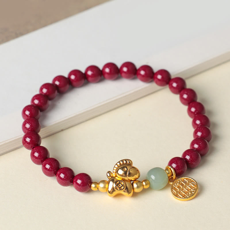 Nimara Ritual Year Of The Horse Natural Cinnabar Hetian Jade Concentration Bracelet