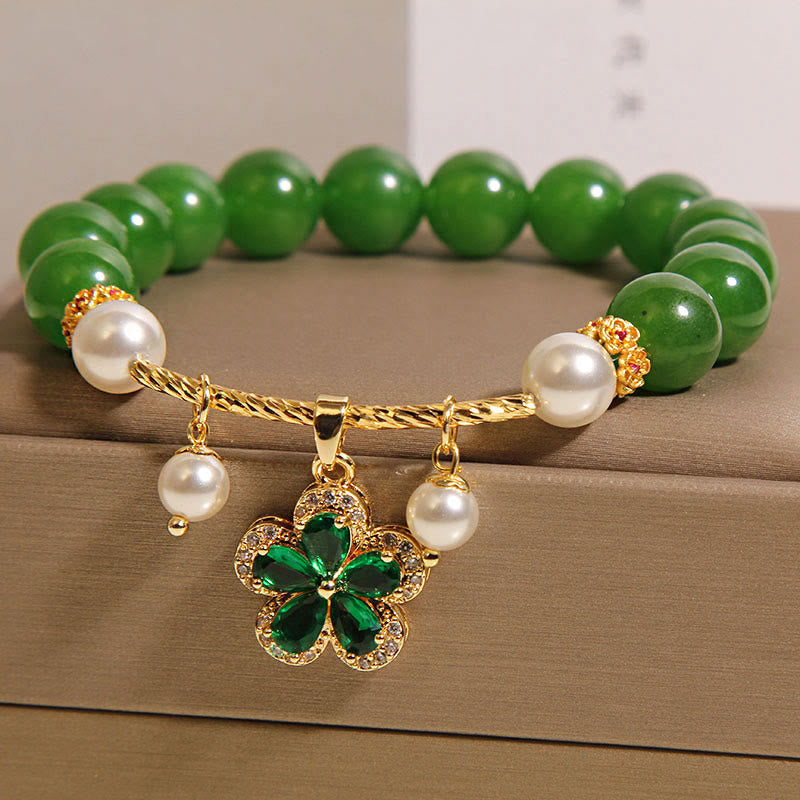 Nimara Ritual Green Jasper Pearl Flower Balance Bracelet