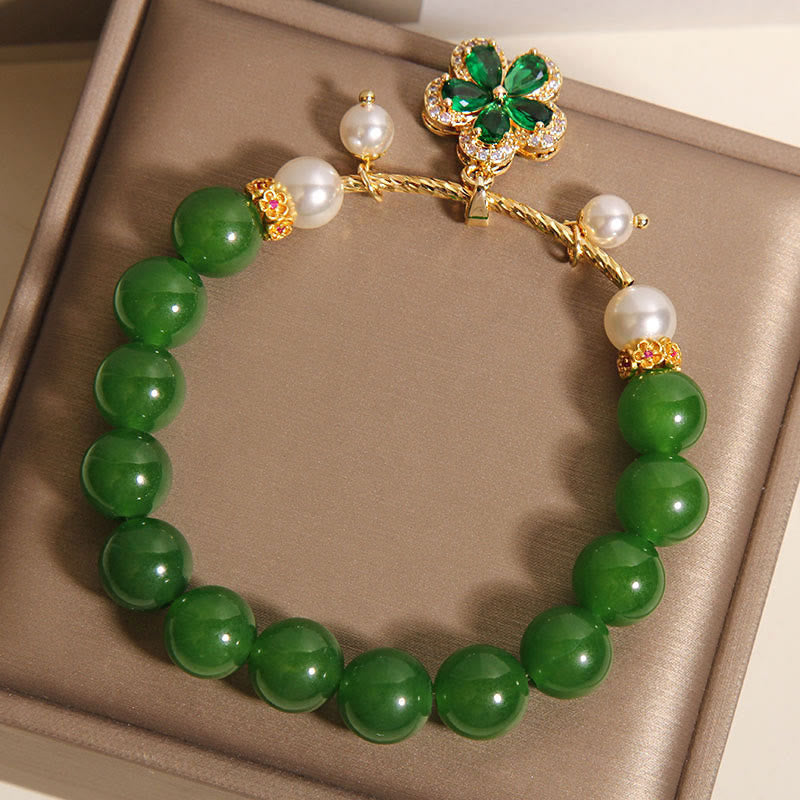 Nimara Ritual Green Jasper Pearl Flower Balance Bracelet