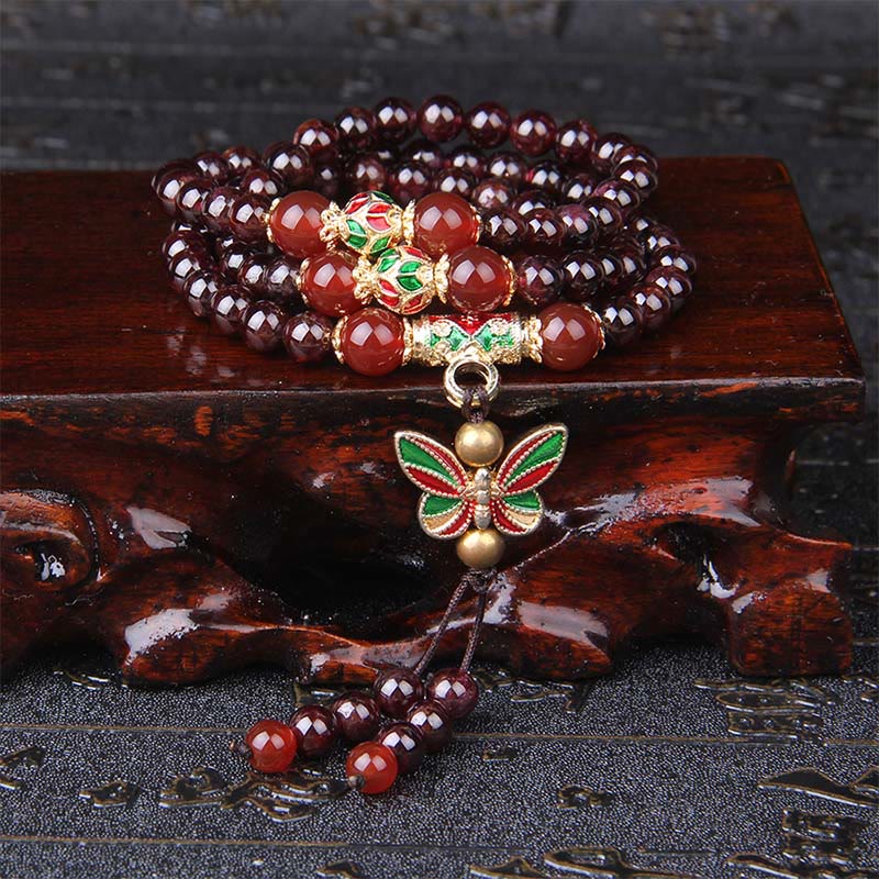 Nimara Ritual Natural Garnet Red Agate Colorful Butterfly Purification Calm Multi-layer Bracelet