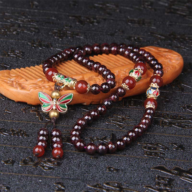 Nimara Ritual Natural Garnet Red Agate Colorful Butterfly Purification Calm Multi-layer Bracelet