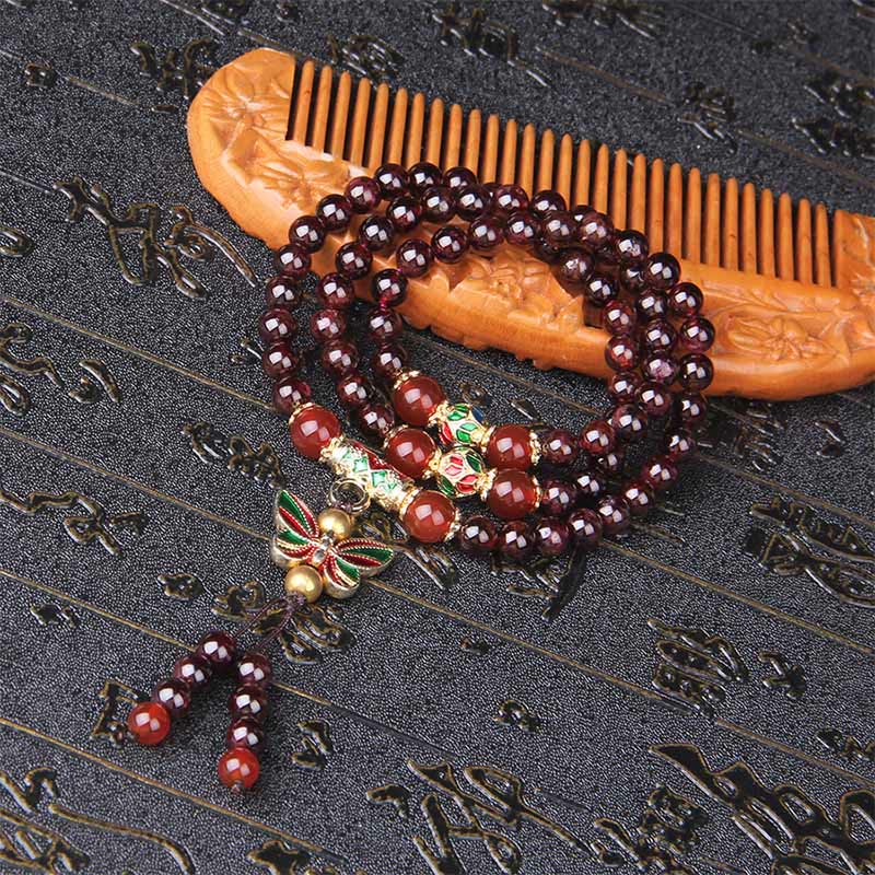 Nimara Ritual Natural Garnet Red Agate Colorful Butterfly Purification Calm Multi-layer Bracelet