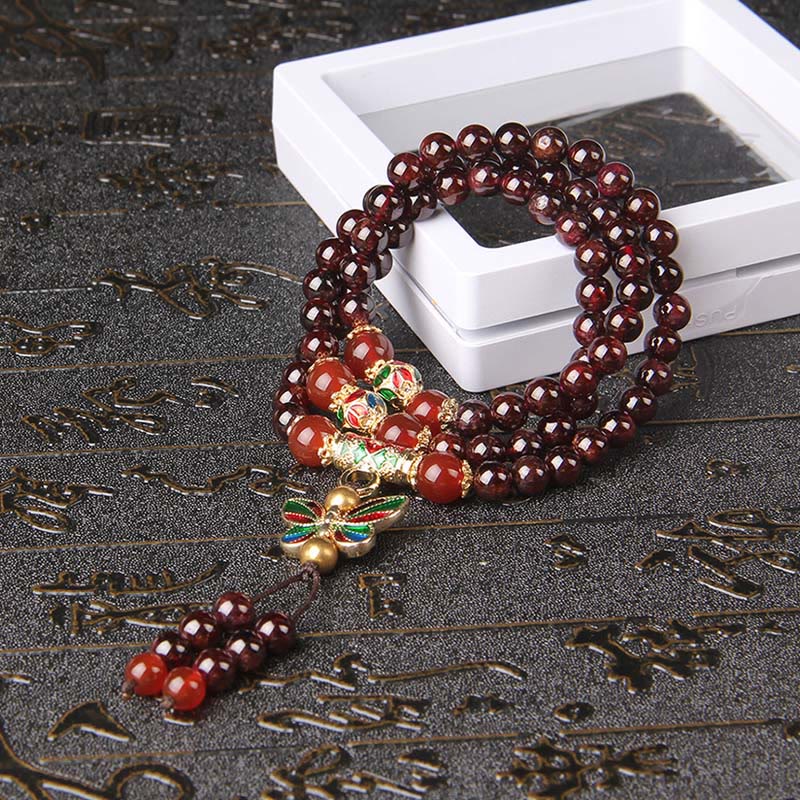 Nimara Ritual Natural Garnet Red Agate Colorful Butterfly Purification Calm Multi-layer Bracelet